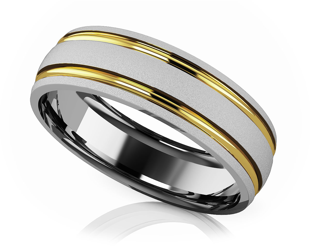 Grooved Inlay Romance Modern Wedding Band 7mm Wide