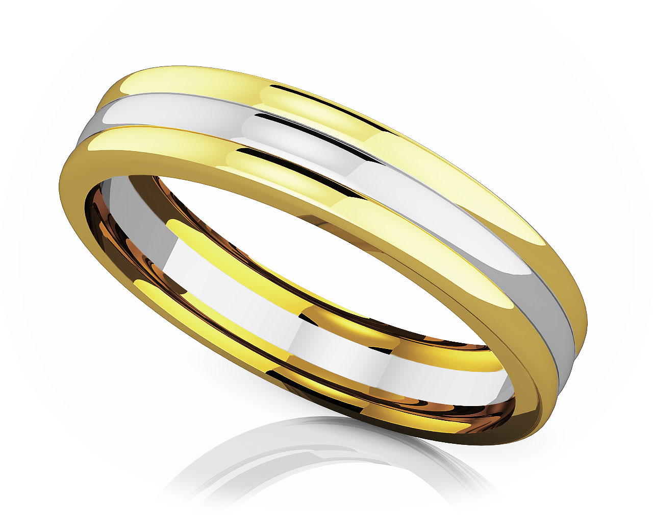 Grooved Duo Romance Modern Wedding Band 5mm Wide